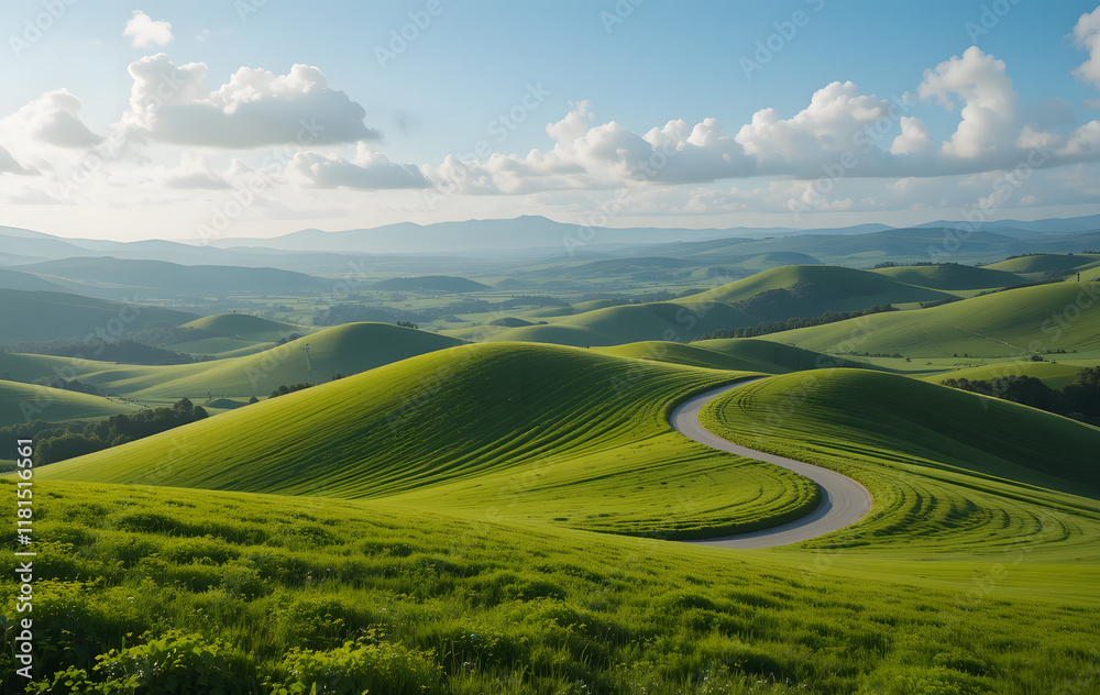 Fototapeta premium green lands landscape with curvy track