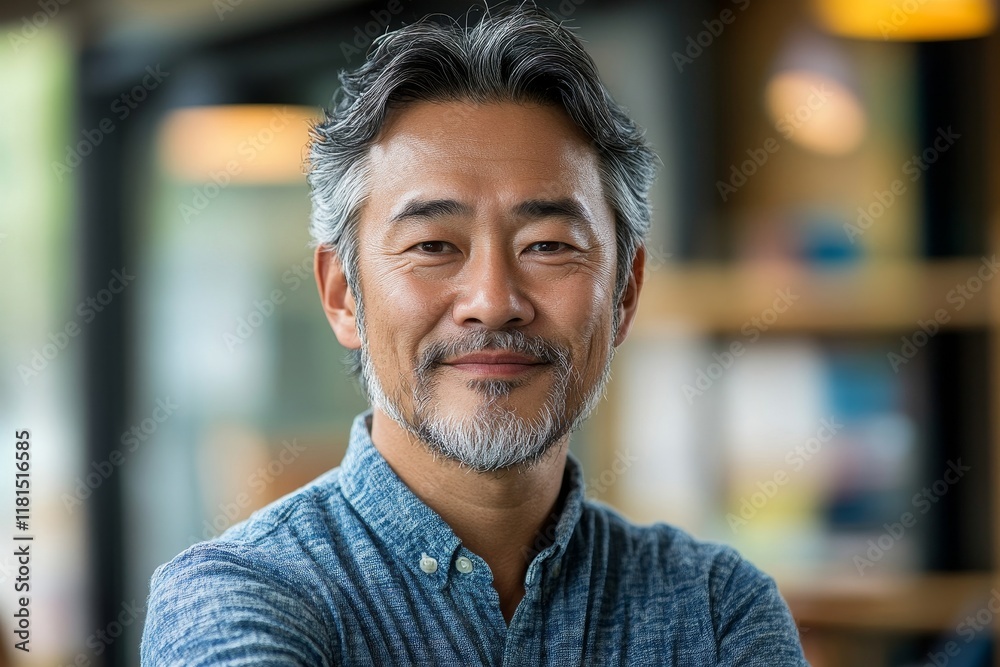 Asian man thinking and smiling. Generative AI Asian man thinking and smiling. Generative AI