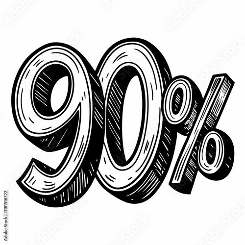 Bold Hand Drawn 90% Discount Illustration in Black and White for Marketing