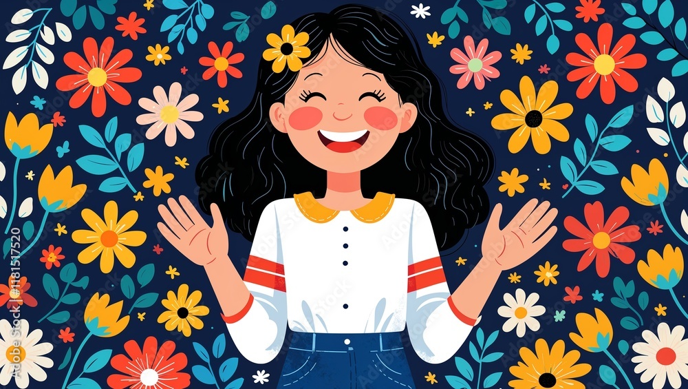 Joyful Girl Expresses Gratitude Surrounded by Nature’s Beauty, Capturing Moments of Happiness and Peace Joyful Girl Expresses Gratitude Surrounded by Nature’s Beauty, Capturing Moments of Happiness and Peace