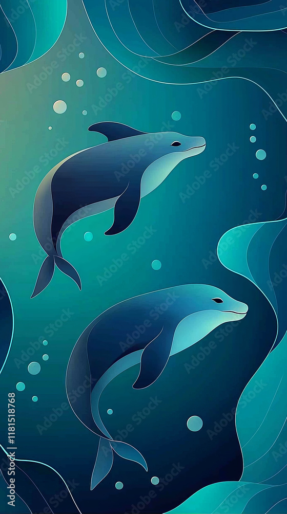 Fototapeta premium Abstract Marine Life Background with Ocean Waves