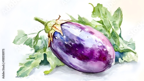 Watercolor Illustration of Brinjal