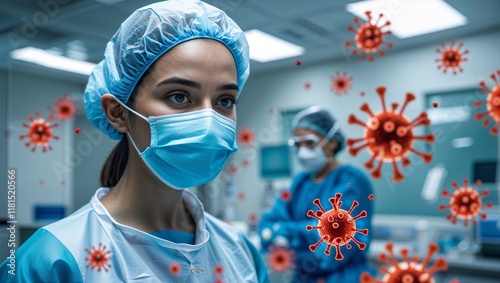 Masked Girl in Virus Defense Gear, A Healthcare Worker Ready to Combat Health Threats with Professionalism