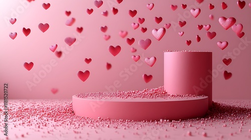 Valentine Day Pink Cylinder with Pink Hearts Falling Out of It

