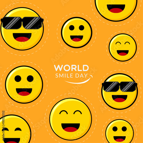 World Smile Day Illustration Flat, set of smiles