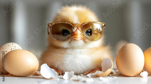 Fluffy Chick, Eggs, and Eggshells