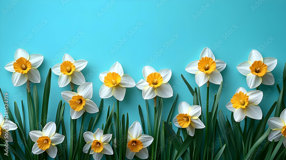 Fototapeta premium White & Yellow Daffodils on Turquoise