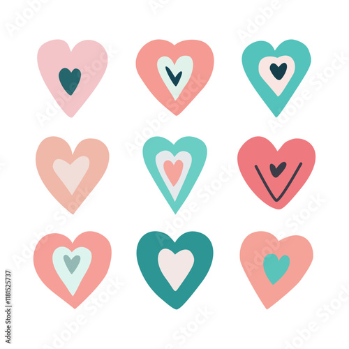 Set of hearts,  love. In pastel colors