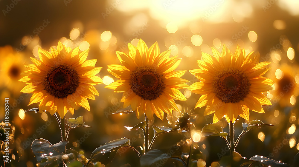 Fototapeta premium Golden Hour Sunflowers: Nature's Beauty