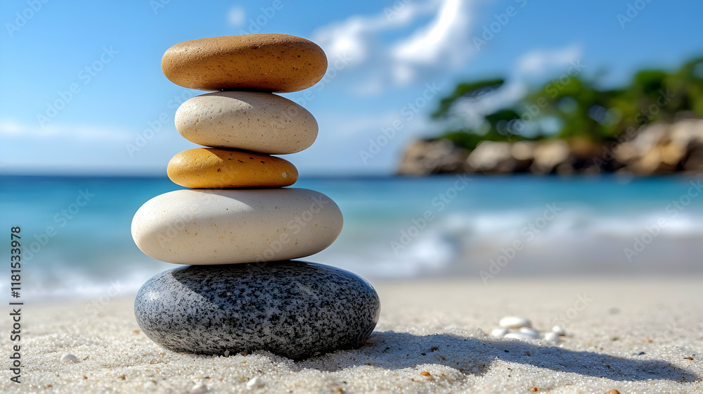 Beach Stone Balance, Ocean, Sky, Sand, Vacation Beach Stone Balance, Ocean, Sky, Sand, Vacation