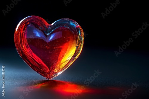 Elegant Red Glass Heart on Dark Background Perfect for Valentine's Day Minimalist Decoration and Framing Options for Romantic Occasions and Celebrations