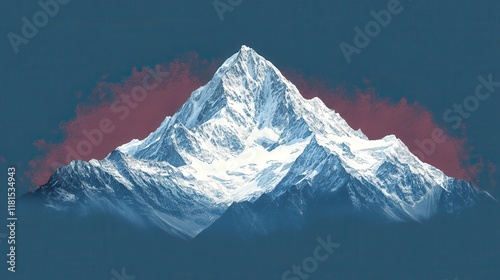 Majestic snow-capped mountain peak against a dramatic sunset sky.