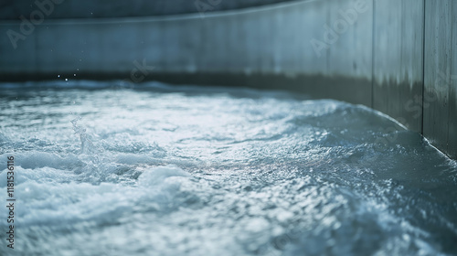 Foaming water churning during biological treatment, revealing wastewater purification stages in industrial processing environment