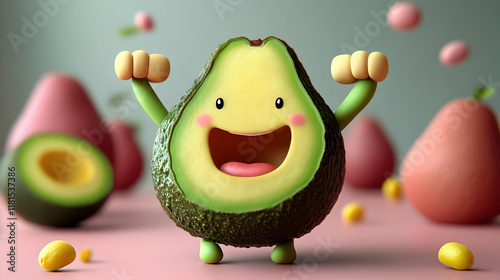 Happy Avocado Dances Joyful...