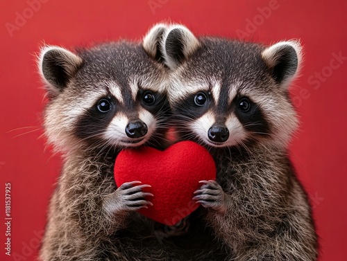  Valentine's Day card with a couple of raccoons with red heart 
