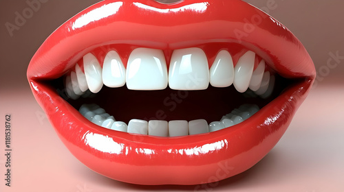 Shiny Red Lips and White Te...