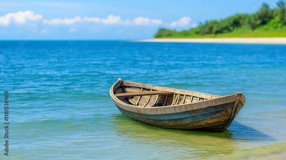Vietnamese fisherman navigating traditional round woven basket boat across turquoise coastal waters with sandy shoreline and lush tropical vegetation Vietnamese fisherman navigating traditional round woven basket boat across turquoise coastal waters with sandy shoreline and lush tropical vegetation