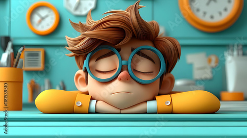 Boy Sleeps at Desk: Tiredne...