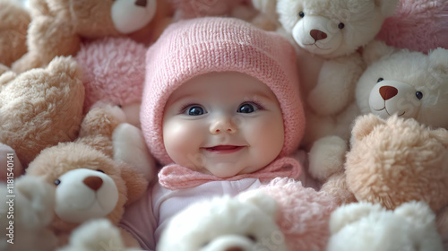 Baby Smiles with Plush Toys...