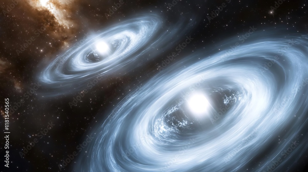 Binary stars orbiting, space, nebula background, cosmic illustration Binary stars orbiting, space, nebula background, cosmic illustration