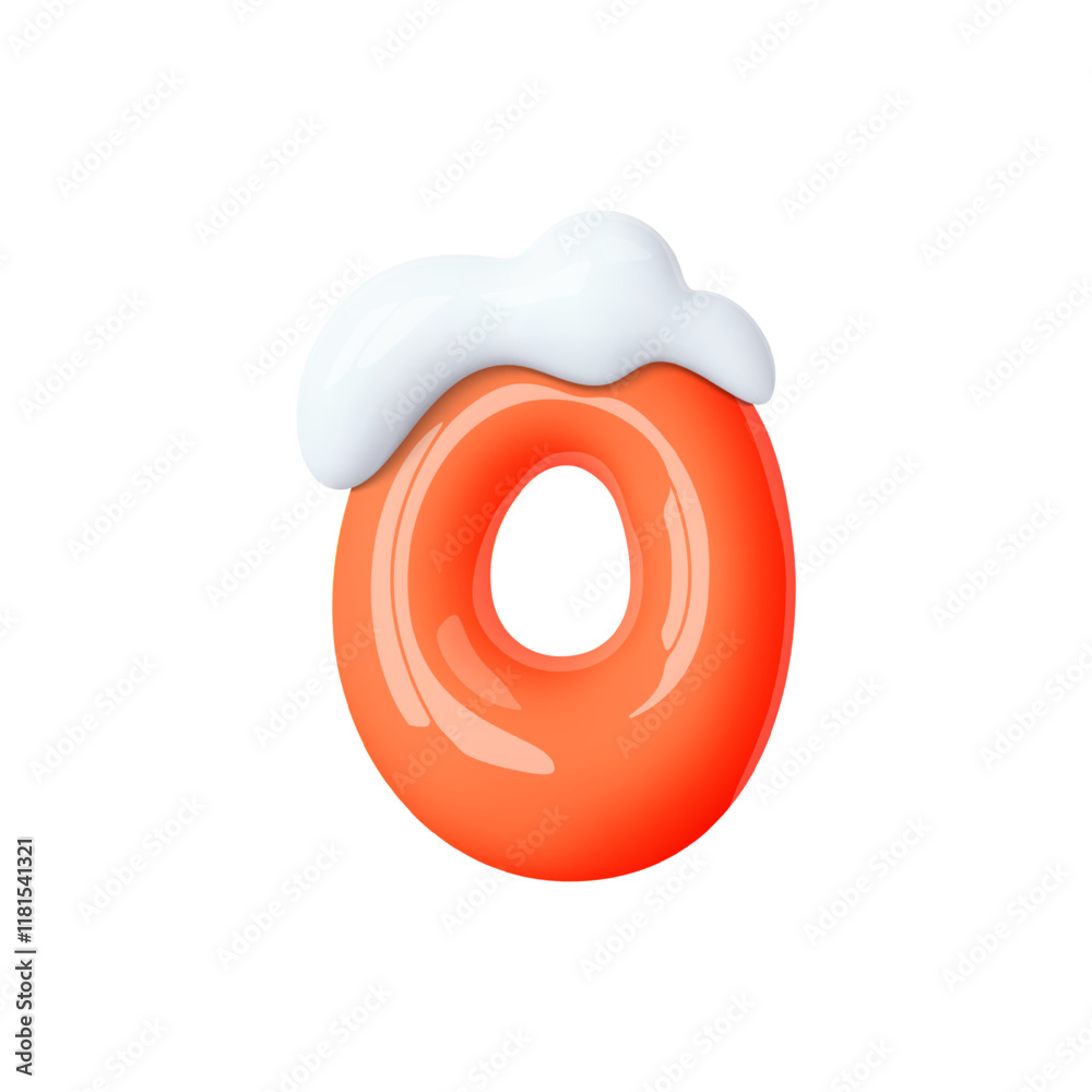3d winter number 0 isolated. Red balloon number under snow cap. Winter decoration element for holiday design, Christmas, New Year card. Cartoon vector illustration 3d winter number 0 isolated. Red balloon number under snow cap. Winter decoration element for holiday design, Christmas, New Year card. Cartoon vector illustration