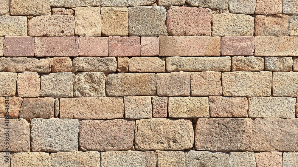 Fototapeta premium Rustic Beige and Brown Stone Wall Texture Background Masonry Building Facade Architectural Detail