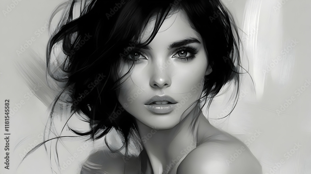 Fototapeta premium Woman Gazes Directly with Beauty, Elegance, Charm, and Grace