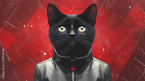 Black Cat Wears Leather Jac...