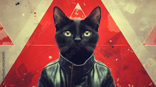 Black Cat Wears Leather Jac...