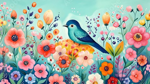 Blue Bird Perches Amongst C...