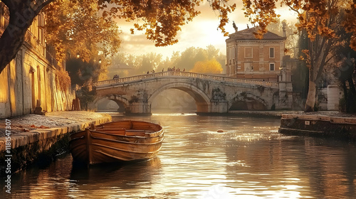 Autumn Canal Reflects Golde...