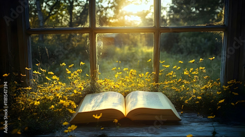 Open Book Rests by Window w...