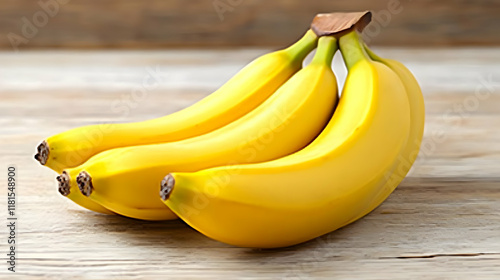 Ripe Bananas Rest on Wooden...
