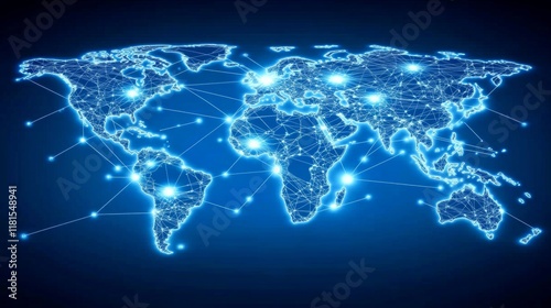 Global Network Connecting World Map, Communication, Technology, Business Illustration.