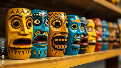 Colorful Wooden Masks Displ...