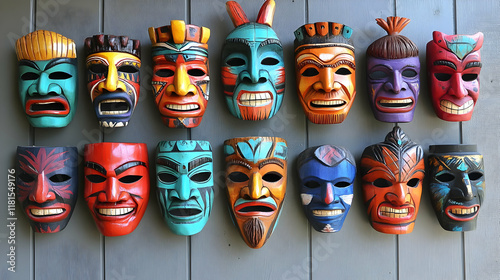 Colorful Wooden Masks Displ...