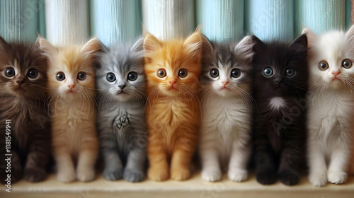 Seven Kittens Sit Perfectly...