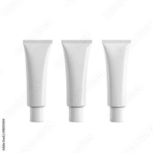 Three blank white cosmetic tubes ready for branding a fresh clean design