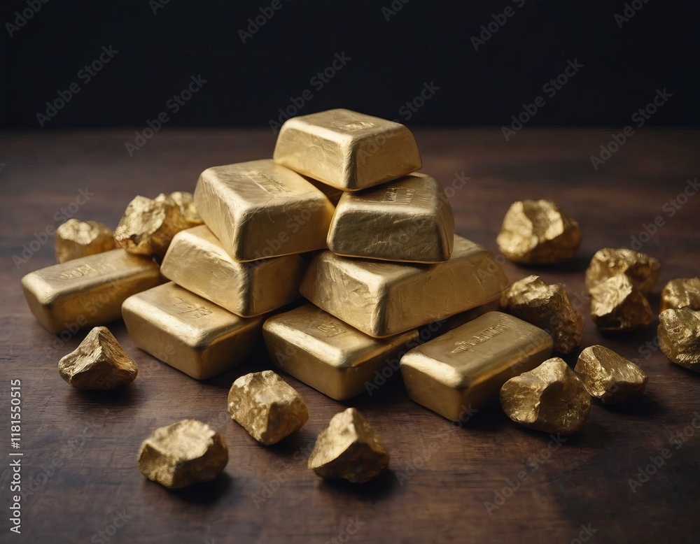 gold bars close up, realistic illustration gold bars close up, realistic illustration
