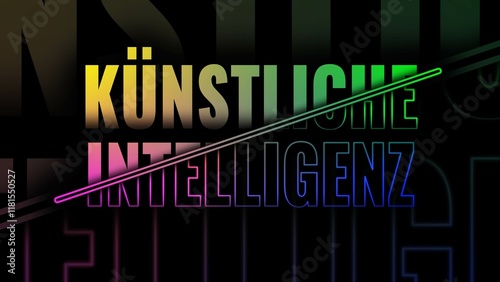 Artificial Intelligence (in german Künstliche Intelligenz) lettering - modern technology logo design multicolored - 3D Illustration