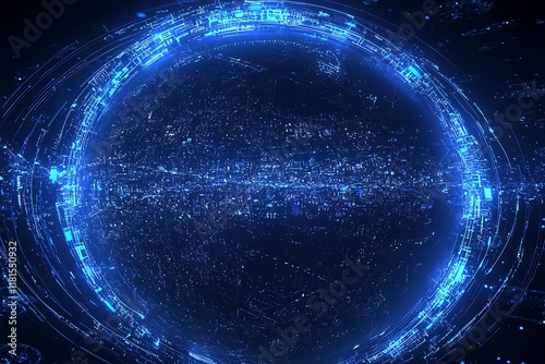 Futuristic Digital Cyber Sphere with Blue Technological Lights and Intricate Network : Generative AI photo