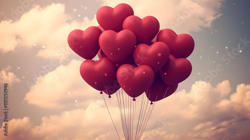 Heart Balloons Soar Gently ...