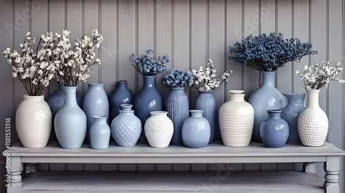 Vases Displayed on Shelf wi...