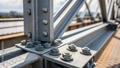 A macro view of interlocking joints at a modular bridge components edge featuring a painstakingly engineered locking mechanism. The image highlights the rugged texture of the metal photo