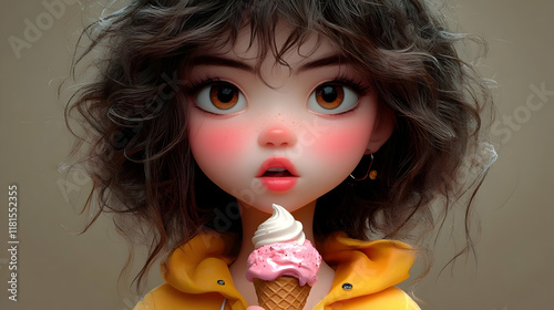 Girl Enjoys Ice Cream Cone ...