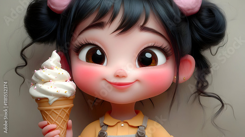 Cute Child Eats Ice Cream C...
