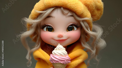 Cute Girl Enjoys Ice Cream ...