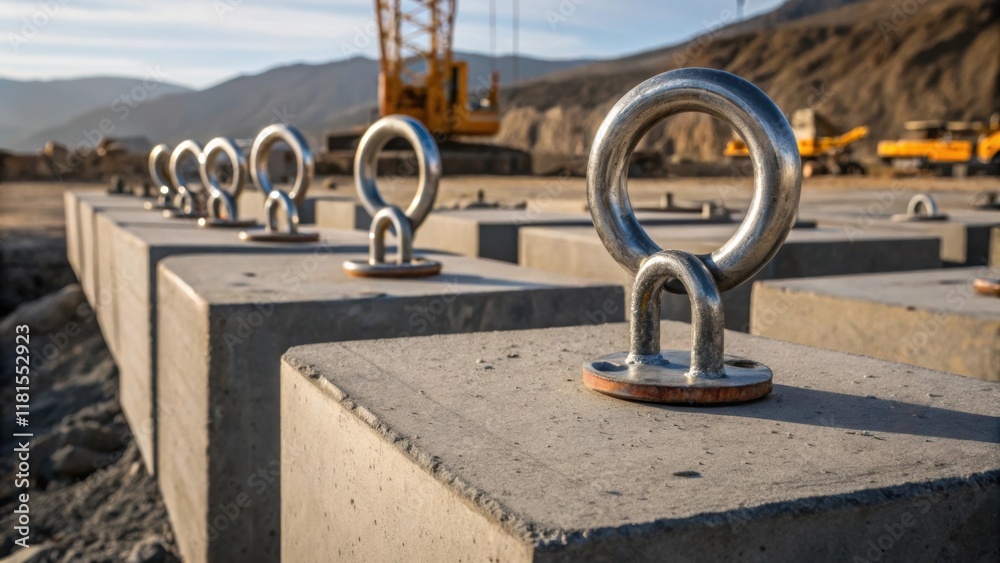 An angled perspective reveals the heavyduty lifting hooks attached to the tops of several precast segments ready for transport. The metallic hooks glisten in the light contrasting An angled perspective reveals the heavyduty lifting hooks attached to the tops of several precast segments ready for transport. The metallic hooks glisten in the light contrasting