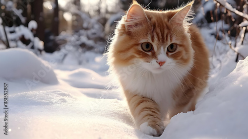 Fluffy Cat Walks Through Sn...