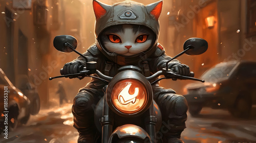Cat Rides Motorcycle Throug...